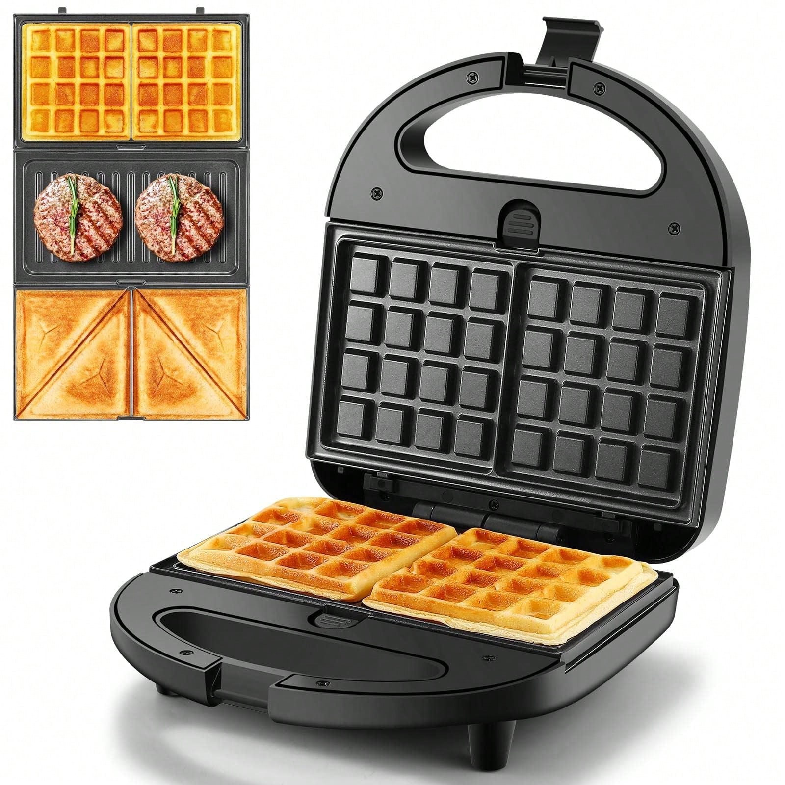Breakfast Sandwich Maker - 3-in-1 Sandwich-wafelijzer 750W Niet-klevende verwijderbare platen