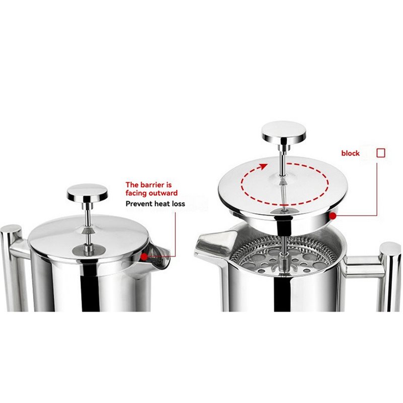 French Press Coffee Maker - 2X RVS French Press Koffiezetapparaat 600ML