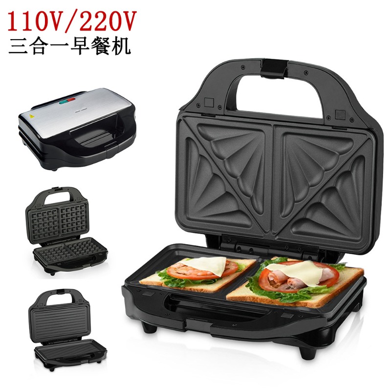 Breakfast Sandwich Maker - 110V Grote 3-in-1 Afneembare Sandwichmaker, Steakgrill,